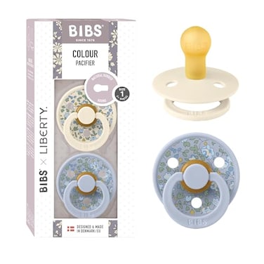 BiBS Liberty Pacifier 2Pack BPA Free Pacfiers with Natural Latex Round Nipple Made in Scandinavia Size 1 06 Months Eloise Dusty Blue