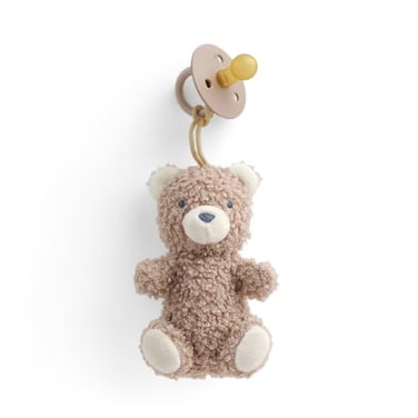 Itzy Ritzy Pacifier Lovey Set Natural Rubber Paci with Stuffed Animal Lovey Detachable Plush Bear Pacifier Holder Coordinating Natural Rubber Soother Ideal for Ages 06 Months Bear