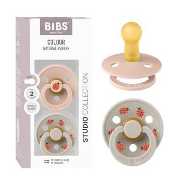 BIBS Studio Soother 2Pack BPA Free Dummy Pacifier Round Nipple Natural Rubber Latex Made in Denmark Size 1 06 Months BlushSand
