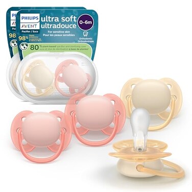 Philips Avent Ultra Soft Pacifiers Orthodontic Design for Babies 06 Months Flexible Shield Silicone Symmetrical Nipple BPAFree 2 Sterilizing Cases 4 Pack SCF09147