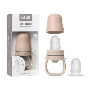 BIBS Baby Feeder with 2 Silicone Nipples Compatible with Freezer Tray EasyGrip BPAFree Ideal for Teething SelfFeeding 4 Months Blush
