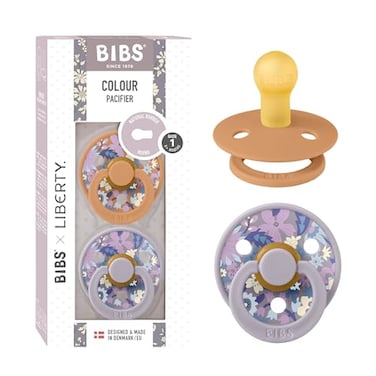 BiBS Liberty Pacifier 2Pack BPA Free Pacfiers with Natural Latex Round Nipple Made in Scandinavia Size 1 06 Months June Blossom Pumpkin Mix