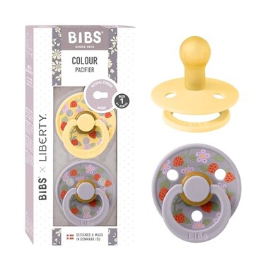 BiBS Liberty Pacifier 2Pack BPA Free Pacfiers with Natural Latex Round Nipple Made in Scandinavia Size 1 06 Months Strawberries and Cream Pale Butter Mix
