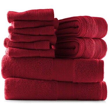 HearthHarbor Hearth Harbor Bath Towels for Bathroom 100 Ring Spun Cotton Luxury Bathroom Towels Ultra Soft Highly Absorbent Bath Towels Set of 10 Burgundy Red