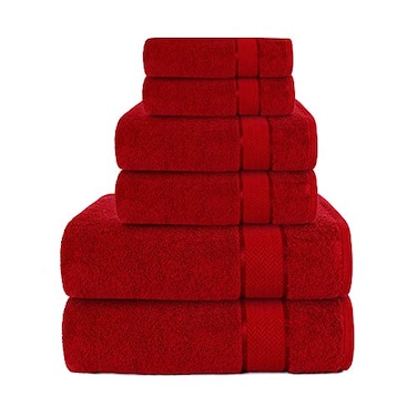 CRAFTBERRY 100 Cotton Bath Towels Set 6 Piece Soft Highly Absorbent Quick Dry Lightweight Feel 2 Bath 2 Hand 2 Washcloths Durable Fade Resistant Premium Everyday Comfort Red
