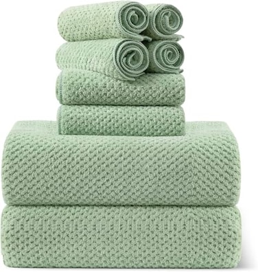 Smuge 8Piece Bath Towel Set 2 Extra Large Bath Towel Sheets 2 Hand Towels and 4 Washcloths Highly Absorbent Quick Dry PolyesterUltra Soft Towel Set for Bathroom Waffle Weave Design Pack of 8 Green
