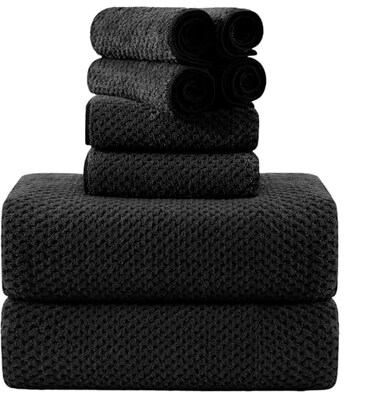 Smuge 8Piece Bath Towel Set 2 Extra Large Bath Towel Sheets 2 Hand Towels and 4 Washcloths Highly Absorbent Quick Dry MicrofiberUltra Soft Towel Set for BathroomWaffle Weave Design Pack of 8 Black
