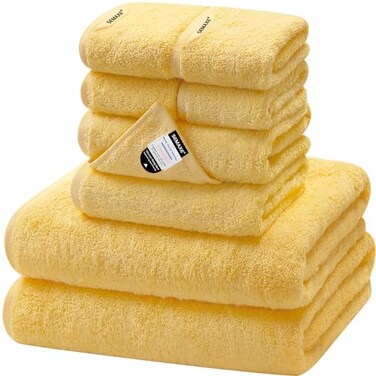 SEMAXE Bath Towel Set 8 Piece Towel Set for Bathroom Quick Dry Cotton Towels with Hanging Loops Easy Care Yellow