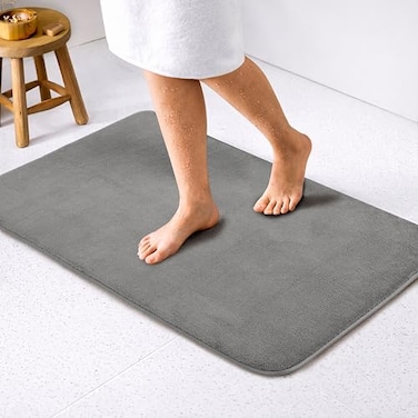 American Soft Linen 21x32 Fluffy Foamed Slip Reducer Bath Rug Machine Washable Area Bath Mat Rugs for Bathroom Gray