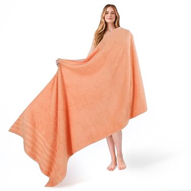 American Soft Linen 35x70 Jumbo Large Bath Towel 600 GSM 100 Cotton Turkish Bath Sheet Oversized Luxury Bath Towel for Bathroom Beach and Pool Malibu Peach