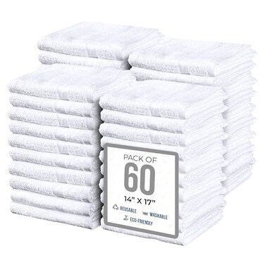 SIMPLI-MAGIC SIMPLIMAGIC Commercial Grade Soft Plush Cotton Terry Towels 60Pack White