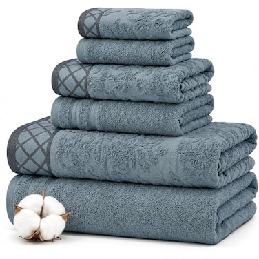Modern Threads 6 Piece Cotton Bath Towel Set Ultra Soft 550 GSM Towels Bathroom Set with Hand Towels and Washcloths Diamond Border Sage Mist