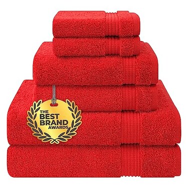 Cotton Paradise 100 Cotton Turkish Towel Set Soft Absorbent Quick Dry 6 Piece Towel Set Red