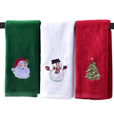 ULERSP Christmas Hand Towels for Bathroom 16 x 25 inch 3 Pack Embroidery Design 100 Cotton Super Soft and Absorbent Dish Towels for Holiday Kitchen Drying Cleaning Gift
