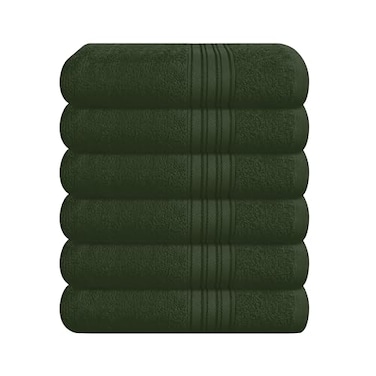 BOUTIQUO Ultra Soft Cotton 6 Piece Hand Towel Set 16x24 Inch Ideal for use in Bathroom Kitchen Gym Spa General Cleaning Compact Lightweight Multi Purpose Hand Towels Olive Green