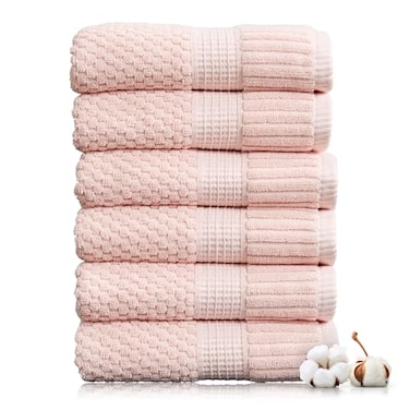 NY Loft 100 Cotton Hand Towel 6 Pack Super Soft Absorbent QuickDry Hand Towels 16 x 28 Textured and Durable Cotton Trinity Collection 6 Pack Hand Towel Light Pink