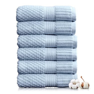 NY Loft 100 Cotton Hand Towel 6 Pack Super Soft Absorbent QuickDry Hand Towels 16 x 28 Textured and Durable Cotton Trinity Collection 6 Pack Hand Towel Chambray Blue