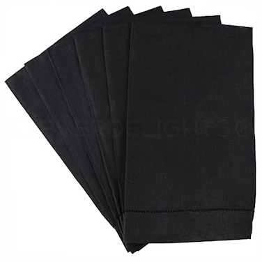 CleverDelights Black Linen Hemstitched Hand Towels 6 Pack 14 x 22 Fingertip Towel