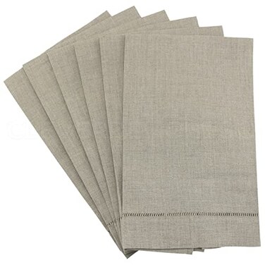 CleverDelights Natural Linen Hemstitched Hand Towels 6 Pack 14 x 22 100 Linen