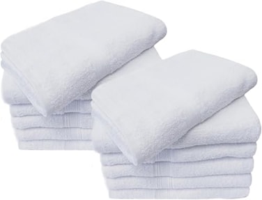 Towels N More 12 Pack 15X25 Hand Towels White Soft 100 Cotton Ring Spun Loops Highly Absorbent and Quick Drying Medium Towels Linen Essentials Ideal for Bathroom Spa Travel and Gym Use