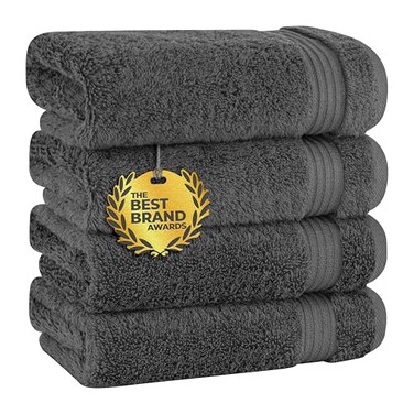 Cotton Paradise 100 Cotton Turkish Towel Set Soft Absorbent Quick Dry 4 Piece Hand Towel Set Dark Gray
