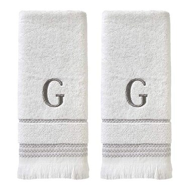 SKL Home Casual Monogram Hand Towel Set G 16x26 White 2 Count