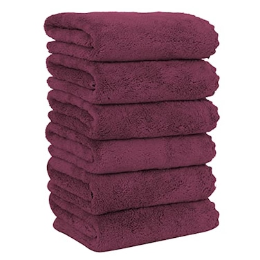 MOONQUEEN 6 Pack Premium Hand Towels Quick Drying Microfiber Coral Velvet Highly Absorbent Towels Multipurpose Use as Hotel Bathroom Shower Spa Hand Towel 16 x 28 inches Burgundy