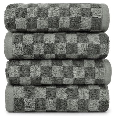 Jacquotha Soft Hand Towels 4 Pack Grey Checkered Face Towel Set for Bathroom Kitchen Decorative Quick Dry Towel 13x29 Inches