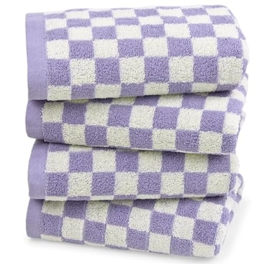 Jacquotha Hand Towel for Bathroom Guest Room Home 100 Cotton Face Towel Set Lilac Checkered Extra Soft Absorbent 4Piece for Daily Use