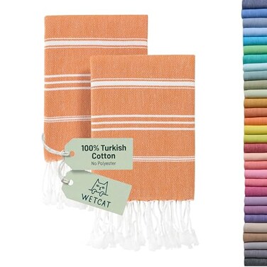WETCAT Turkish Hand Towels with Hanging Loop Set of 2 20 x 30 100 Turkish Cotton PreWashed Quick Drying for Kitchen or Bathroom Burnt Orange