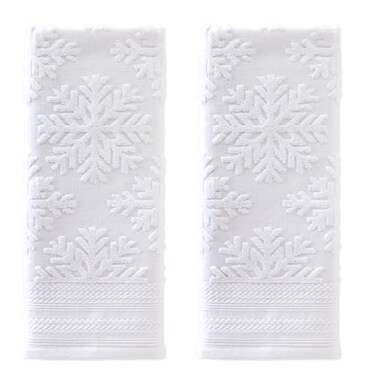 SKL Home ChristmasWinter Subtle Snowflakes Hand Towel 2pc Set for BathKitchenBar Gift White