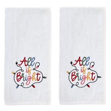 SKL Home ChristmasWinter All is Bright Hand Towel 2pc Set for BathKitchenBar Gift Optic White