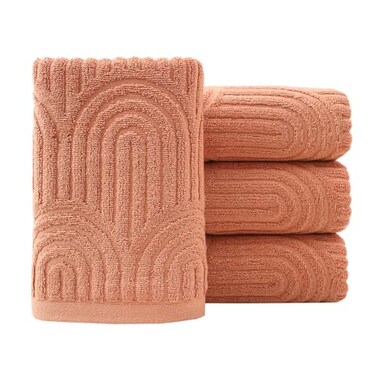 Pidada Hand Towels Set of 4 Striped Pattern 100 Cotton Absorbent Soft Decorative Towel for Bathroom Burnt Orange