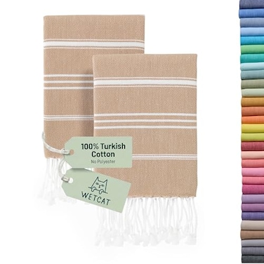 WETCAT Turkish Hand Towels with Hanging Loop Set of 2 20 x 30 100 Turkish Cotton PreWashed Quick Drying for Kitchen or Bathroom Tawny Brown