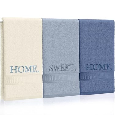 FuWeave 3 Pcs Farmhouse Decorative Hand Towels for Bathroom and Kitchen Rustic Embroidered Cotton Hand Towels Decorative Set for Boho Bathroom DecorBlueHome Sweet Home