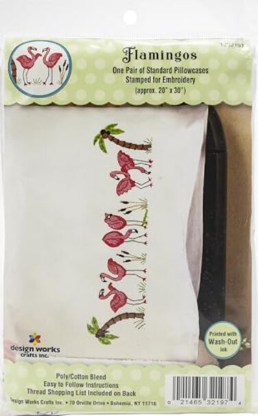Design Works Crafts Flamingos Stamped for Embroidery Pillowcases