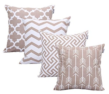 ACCENTHOME Accent Home Cotton Canvas Throw Cushion Cover Printed Both Side For Home Sofa Couch Chair Back Seat4pc pack 18x18 in Color Moon Light