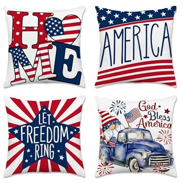Hexagram 4th of July Pillow Covers 18x18 Decorations American Flag Patriotic Throw Pillow Covers Set of 4 July 4th Decor for Couch Sofa Red Blue Star Independence Memorial Day Home Decor
