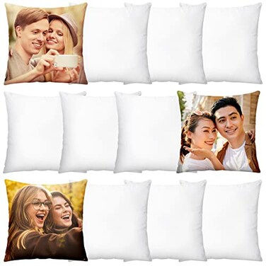 Remagr 12 Pack Sublimation Blanks Pillow Cases 18 x 18 Inch White Blank Cushion Covers Pillow Covers for Heat Transfer DIY Custom Picture Short Plush with Invisible Zipper Polyester Throw Pillowcase