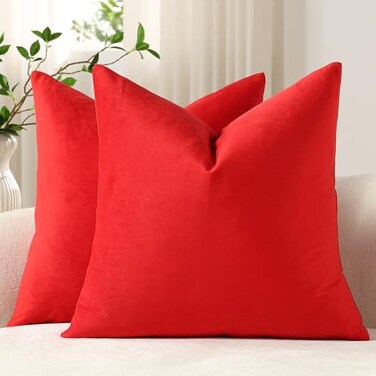 DEZENE Throw Pillow Covers 22x22 Christmas Red Pack of 2 Cozy Soft Velvet Square Modern Luxury Decorative Throw Pillow Cases for Sofa Couch Living Room Bed Home Decor