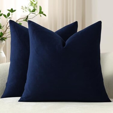 DEZENE Euro Sham Covers 24x24 Navy Blue Pack of 2 Cozy Soft Velvet Square Modern Luxury Decorative Throw Pillow Cases for Sofa Couch Living Room Bed Home Decor
