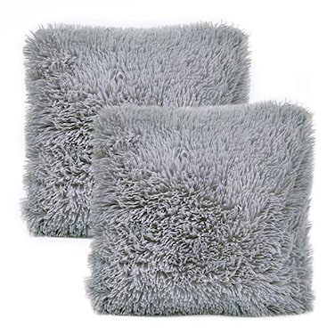 YOUR SMILE Pack of 2 Decorative Plush Luxury Series Merino Faux Fur Throw Pillow Case Cushion Cover 18 x 18Gray