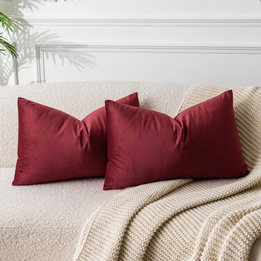 JUSPURBET Burgundy Decorative Velvet Throw Pillow Covers 16x24Pack of 2 Luxury Soft Solid Cushion Cases for Sofa Couch Bed