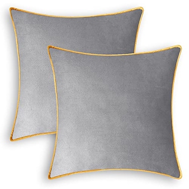 CaliTime Throw Pillow Covers Pack of 2 Super Soft Faux Suede Gold Piping Edge Accent Cushion Cases for Couch Bed Sofa Farmhouse Decorative 20 X 20 Inches Silver Gray