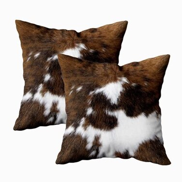 TOMWISH Throw Pillow Covers 2 Packs Hidden Zippered Pillowcase Black White and Brown Cowhide Accent Double Sided Printing 22x22Inch Decorative Throw Custom Cotton Pillow Case Cushion Cover