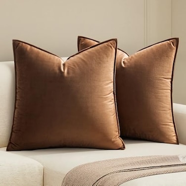MIULEE Brown Velvet Throw Pillow Covers 26x26 Soft Decorative Solid Square Euro Sham Cushion Cases Pack of 2 Modern Luxury Home Decor for Couch Sofa Bedroom