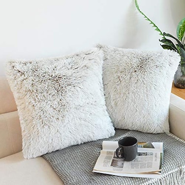 NordECO HOME Luxury Soft Faux Fur Fleece Cushion Cover Pillowcase Decorative Throw Pillows Covers No Pillow Insert 18 x 18 Inch Brown Ombre 2 Pack