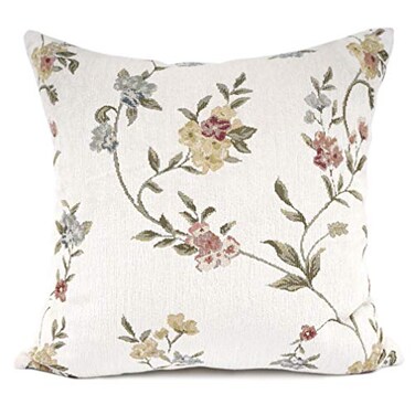 YOUR SMILE Embroidery Jacquard White Floral Leaf Pattern Square Decorative Throw Pillow Case Cushion Cover18x18 inch