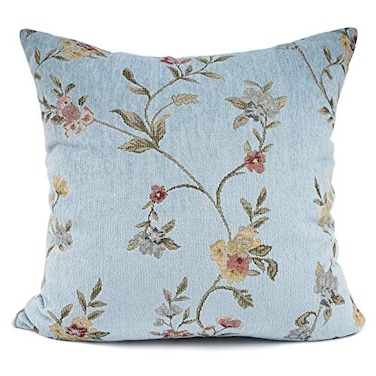 YOUR SMILE Embroidery Jacquard Teal Floral Leaf Pattern Square Decorative Throw Pillow Case Cushion Cover18x18 inch