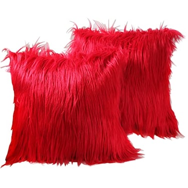 Hodeco Faux Fur Throw Pillow Covers 18x18 Inch Home Decor Luxury Long Fur Mongolian Soft Square Cushion Cover 100 Polyester Floor Pillowcase for Couch 45x45cm Bright Red 2 Pieces